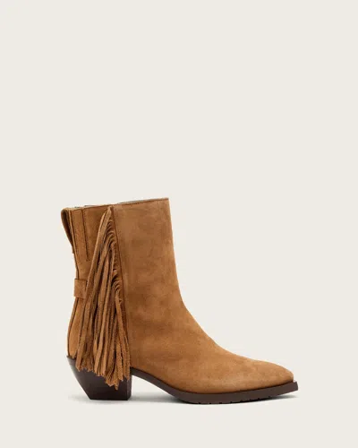 Allsaints Leather Bazely Fringe Boots In Brown