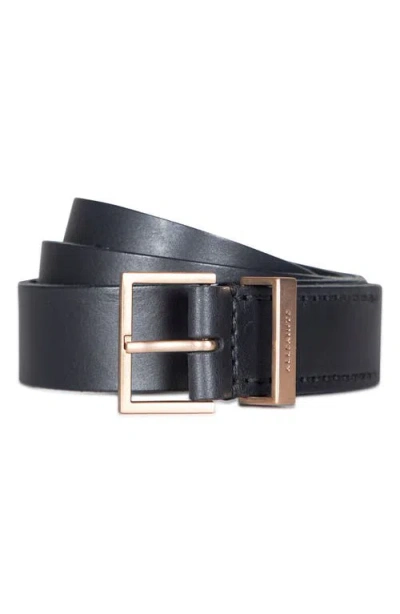 Allsaints Leather Belt In Black/warm Brass