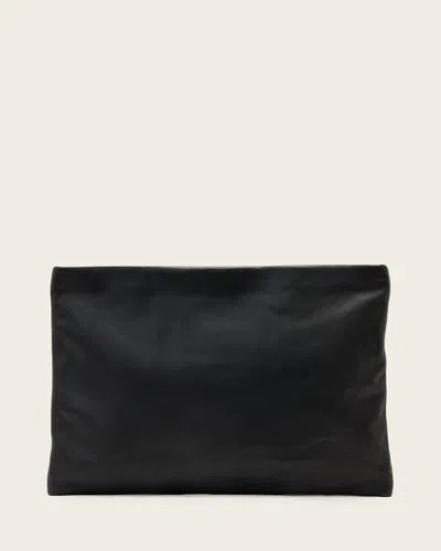 Allsaints Leather Bettina Large Leather Clutch Bag In Black