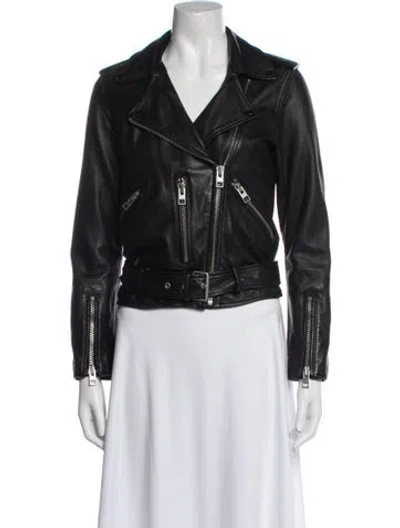 Pre-owned Allsaints Leather Biker Jacket In Black