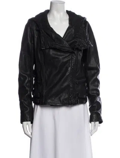 Pre-owned Allsaints Leather Biker Jacket In Black