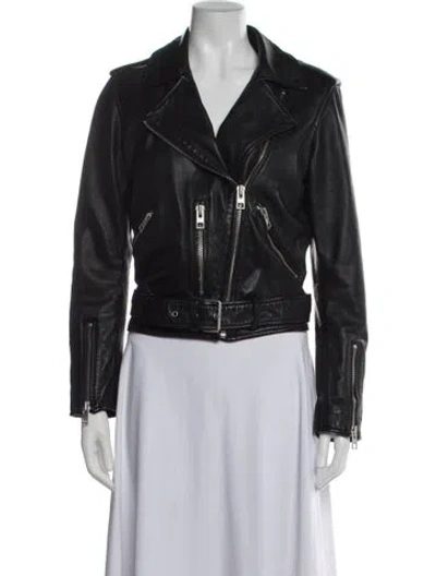 Pre-owned Allsaints Leather Biker Jacket In Black