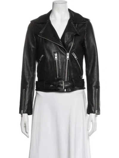 Pre-owned Allsaints Leather Biker Jacket In Black