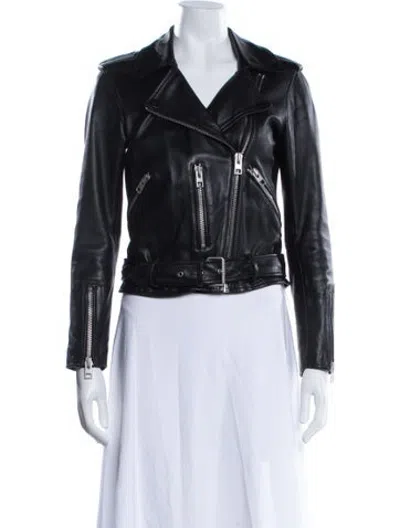 Pre-owned Allsaints Leather Biker Jacket In Black