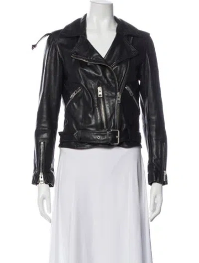 Pre-owned Allsaints Leather Biker Jacket In Blue