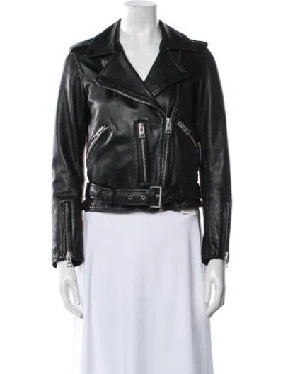 Pre-owned Allsaints Leather Biker Jacket In Blue