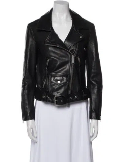 Pre-owned Allsaints Leather Biker Jacket In Blue