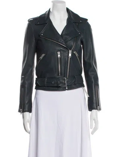 Pre-owned Allsaints Leather Biker Jacket In Blue