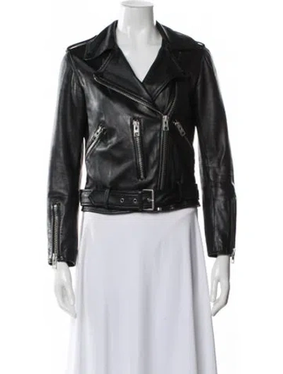 Pre-owned Allsaints Leather Biker Jacket In Blue