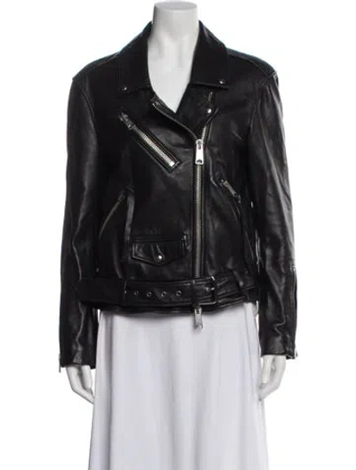 Pre-owned Allsaints Leather Biker Jacket In Blue