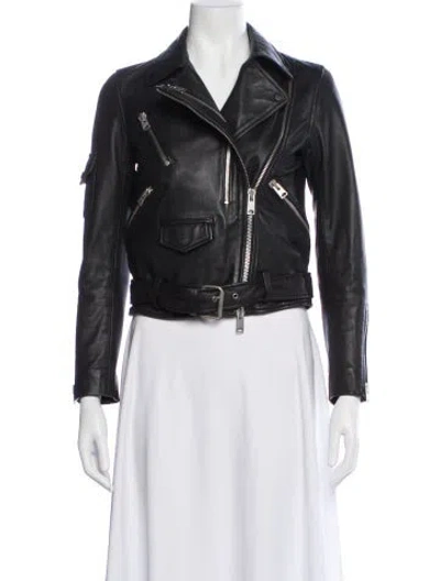 Pre-owned Allsaints Leather Biker Jacket In Blue