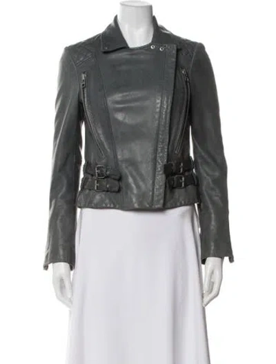 Pre-owned Allsaints Leather Biker Jacket In Blue