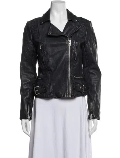Pre-owned Allsaints Leather Biker Jacket In Blue