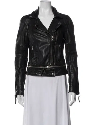 Pre-owned Allsaints Leather Biker Jacket In Blue