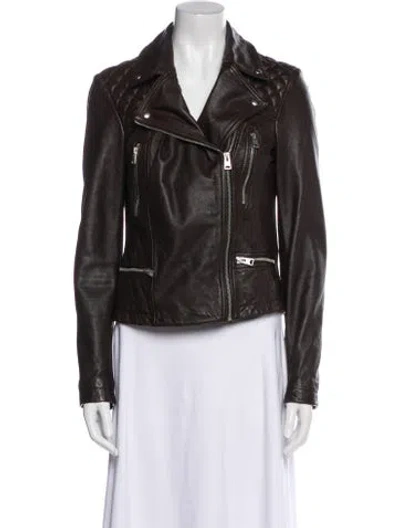 Pre-owned Allsaints Leather Biker Jacket In Brown