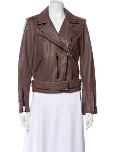 Pre-owned Allsaints Leather Biker Jacket In Brown