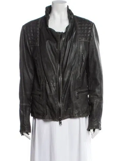 Pre-owned Allsaints Leather Biker Jacket In Brown