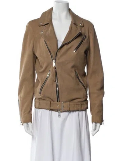 Pre-owned Allsaints Leather Biker Jacket In Brown