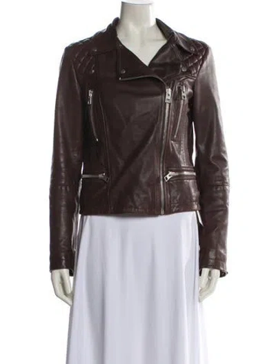 Pre-owned Allsaints Leather Biker Jacket In Brown