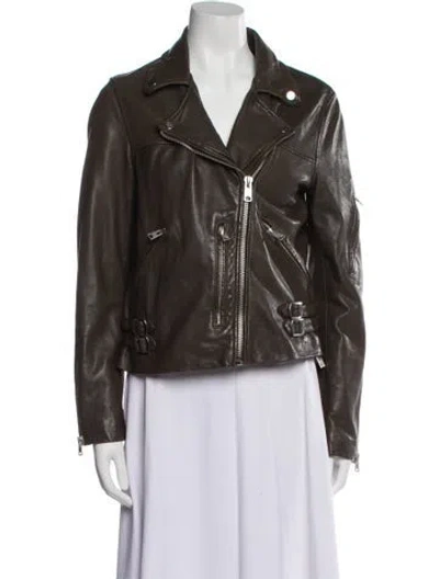Pre-owned Allsaints Leather Biker Jacket In Brown