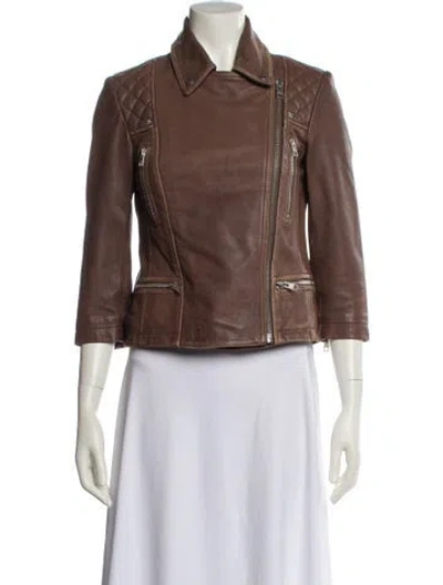 Pre-owned Allsaints Leather Biker Jacket In Brown