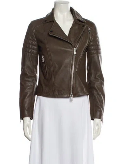 Pre-owned Allsaints Leather Biker Jacket In Brown