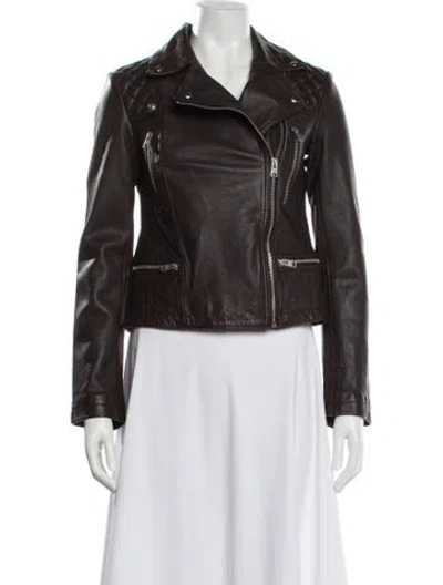 Pre-owned Allsaints Leather Biker Jacket In Brown