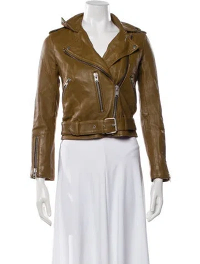 Pre-owned Allsaints Leather Biker Jacket In Brown