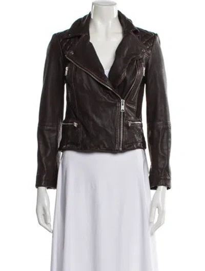 Pre-owned Allsaints Leather Biker Jacket In Brown