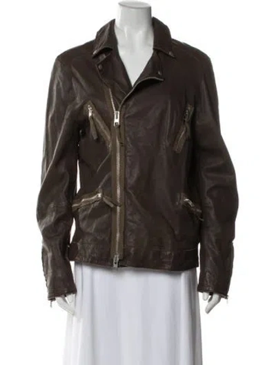 Pre-owned Allsaints Leather Biker Jacket In Brown