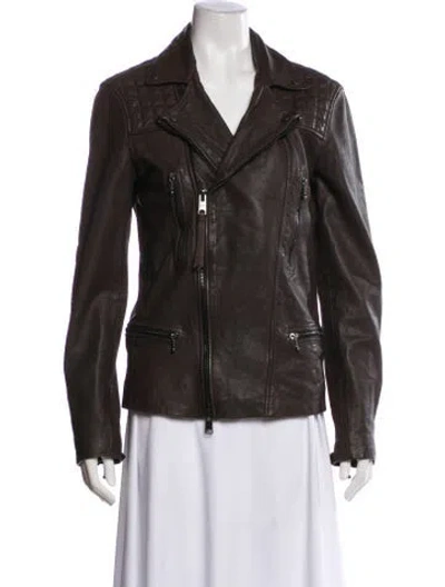 Pre-owned Allsaints Leather Biker Jacket In Brown