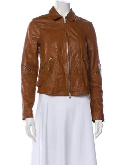 Pre-owned Allsaints Leather Biker Jacket In Brown