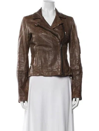 Pre-owned Allsaints Leather Biker Jacket In Brown