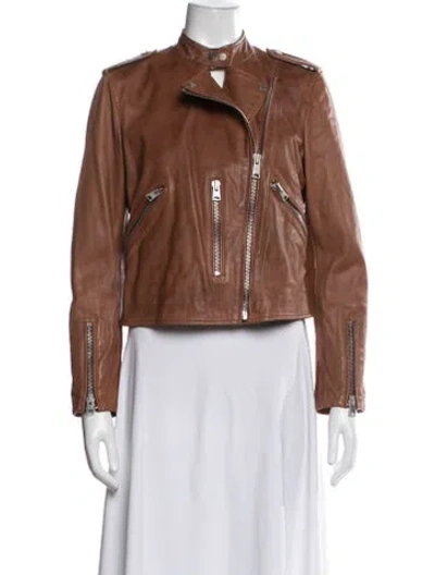 Pre-owned Allsaints Leather Biker Jacket In Brown