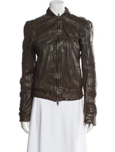 Pre-owned Allsaints Leather Biker Jacket In Brown