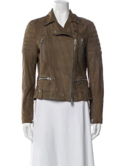 Pre-owned Allsaints Leather Biker Jacket In Brown