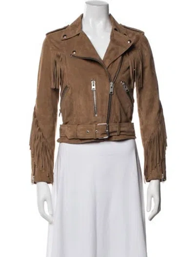 Pre-owned Allsaints Leather Biker Jacket In Brown
