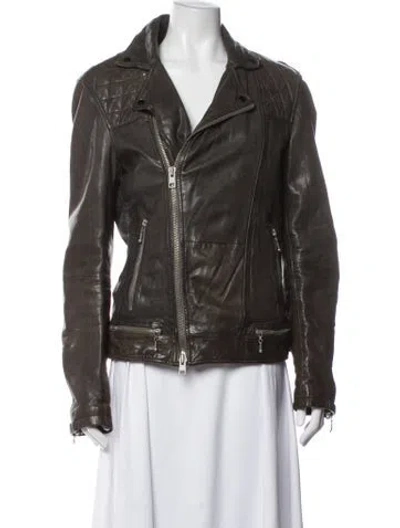 Pre-owned Allsaints Leather Biker Jacket In Brown