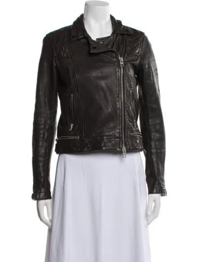 Pre-owned Allsaints Leather Biker Jacket In Brown