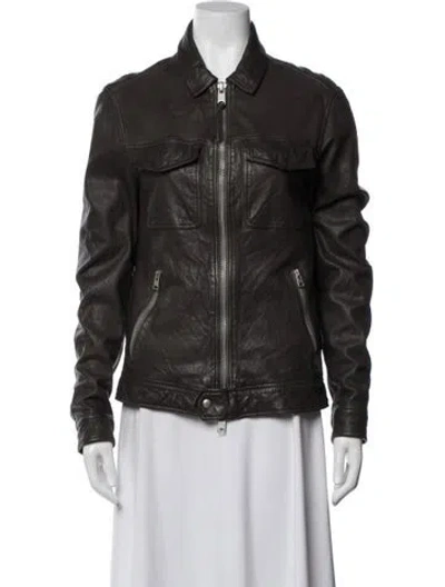 Pre-owned Allsaints Leather Biker Jacket In Brown