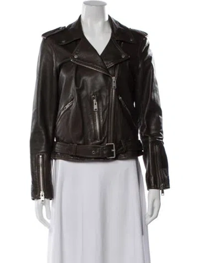 Pre-owned Allsaints Leather Biker Jacket In Brown