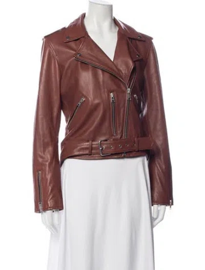 Pre-owned Allsaints Leather Biker Jacket In Brown