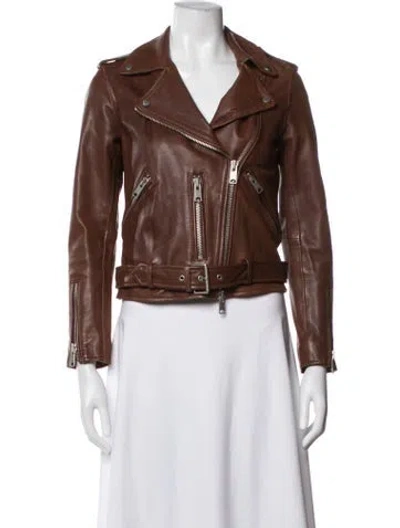 Pre-owned Allsaints Leather Biker Jacket In Brown