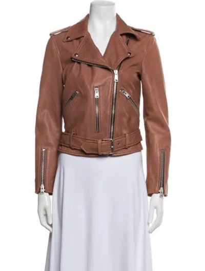 Pre-owned Allsaints Leather Biker Jacket In Brown
