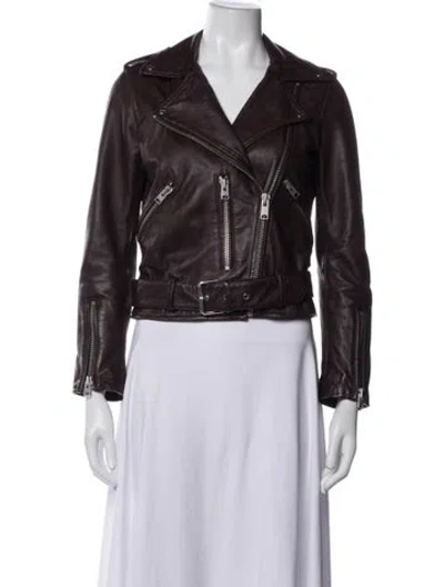 Pre-owned Allsaints Leather Biker Jacket In Brown