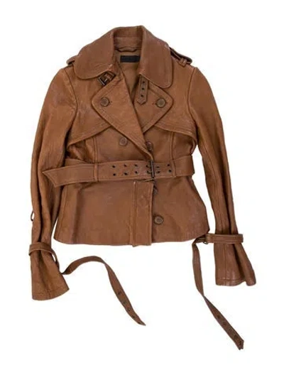 Pre-owned Allsaints Leather Biker Jacket In Brown