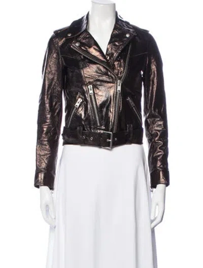 Pre-owned Allsaints Leather Biker Jacket In Brown/metallic