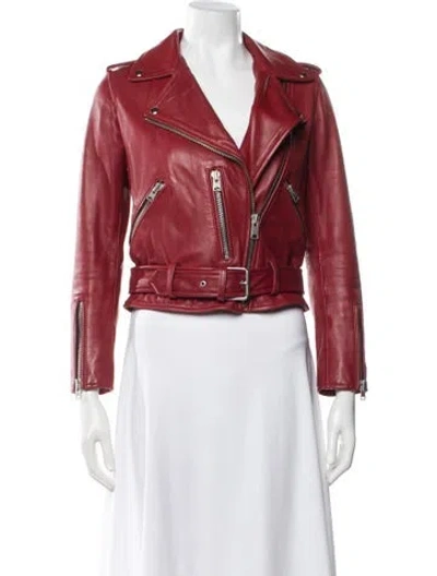 Pre-owned Allsaints Leather Biker Jacket In Burgundy