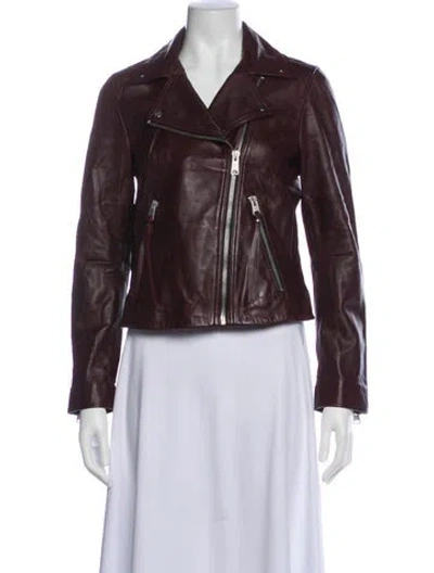Pre-owned Allsaints Leather Biker Jacket In Burgundy