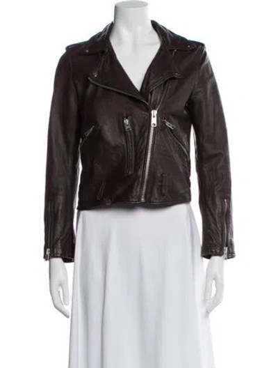 Pre-owned Allsaints Leather Biker Jacket In Burgundy